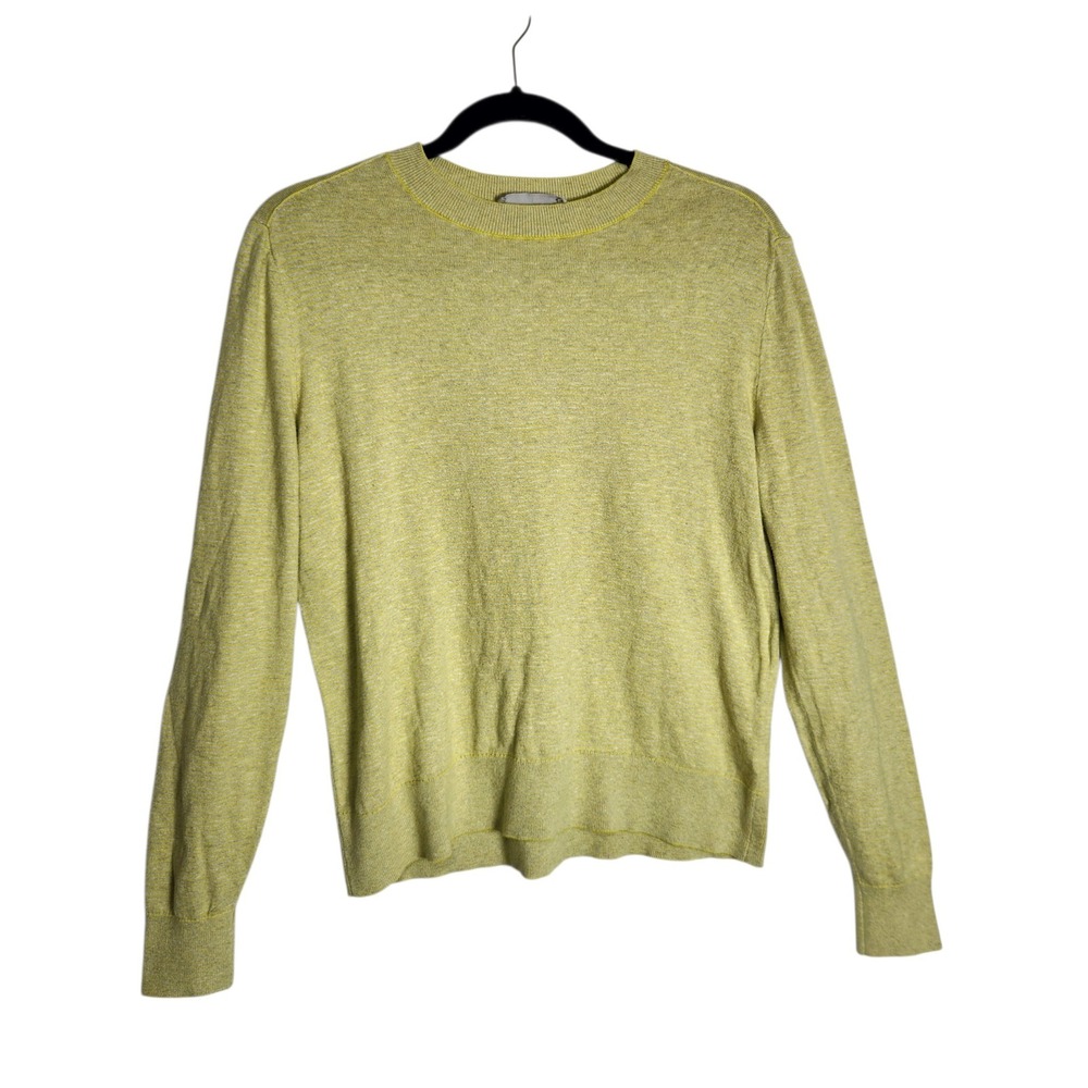 Everlane Organic Cotton Striped Crew Neck Sweater Lime Green Grey Medium